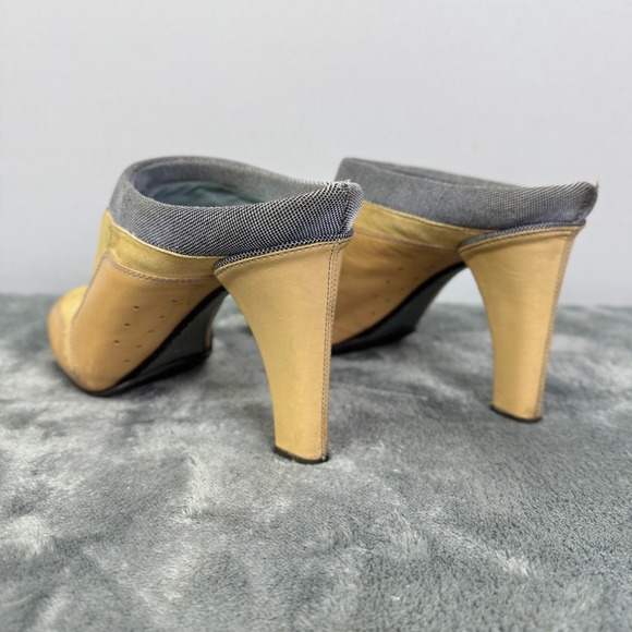 Womens Tan Suede Leather Heeled Mules Slides Size 8 B - Picture 4 of 13